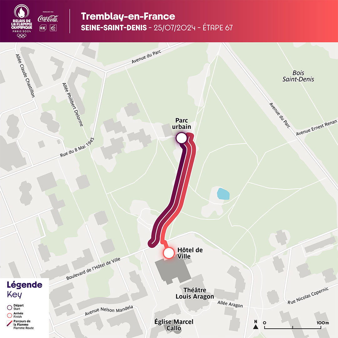 Tracé du parcours de la flamme olympique à Tremblay-en-France